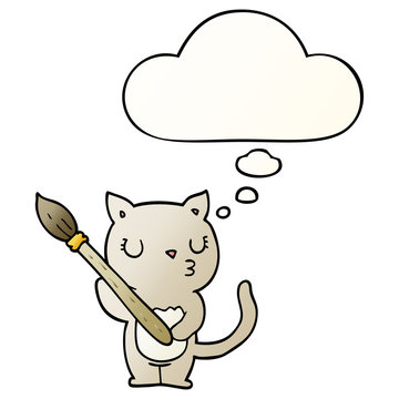 cute cartoon cat and thought bubble in smooth gradient style