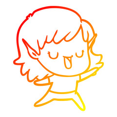 warm gradient line drawing cartoon elf girl