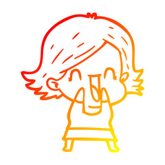 warm gradient line drawing cartoon happy woman