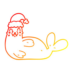 warm gradient line drawing cartoon christmas walrus