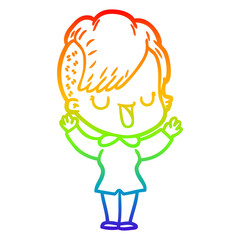rainbow gradient line drawing cute cartoon girl with hipster haircut