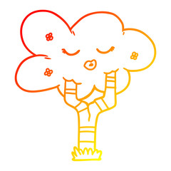 warm gradient line drawing cartoon tree with face