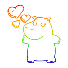 rainbow gradient line drawing cartoon hippo in love