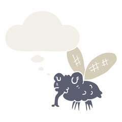 cartoon fly and thought bubble in retro style
