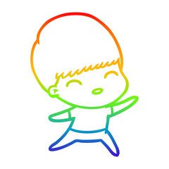 rainbow gradient line drawing happy cartoon boy