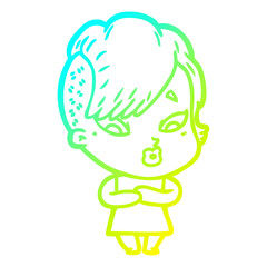 cold gradient line drawing cartoon surprised girl