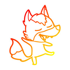 warm gradient line drawing cartoon wolf laughing
