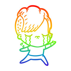 rainbow gradient line drawing cartoon crying girl