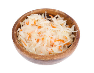 Wooden bowl with sauerkraut