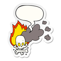 cartoon spooky burning bones and speech bubble sticker