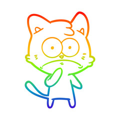 rainbow gradient line drawing cartoon nervous cat