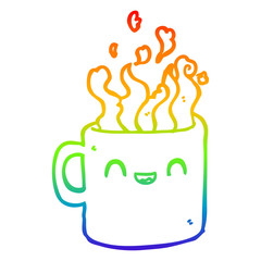 rainbow gradient line drawing cartoon hot cup of coffee