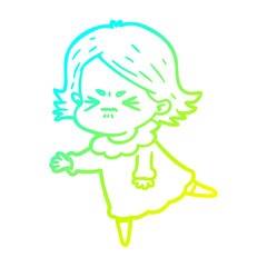 cold gradient line drawing cartoon angry woman