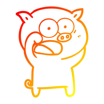 recommend clip art: warm gradient line drawing cartoon pig shouting