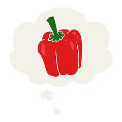 cartoon pepper and thought bubble in retro style