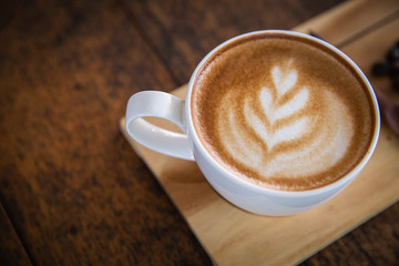 coffee latte   on dark background, top view