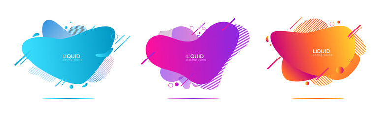 set of vector Design of liquid color abstract geometric shapes.Futuristic trendy dynamic elements.Abstract liquid shape.Fluid design.Isolated gradient waves with geometric lines, dots.Abstract backgro