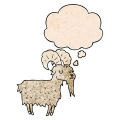 cartoon goat and thought bubble in grunge texture pattern style