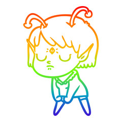 rainbow gradient line drawing cartoon alien girl