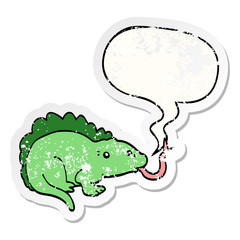 cartoon lizard and speech bubble distressed sticker