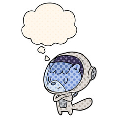 cartoon astronaut animal and thought bubble in comic book style