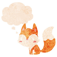 cartoon fox and thought bubble in retro textured style