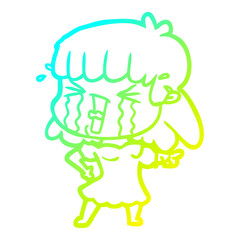 cold gradient line drawing cartoon woman