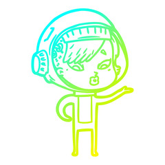 cold gradient line drawing cartoon astronaut woman