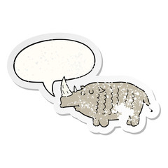 cartoon rhinoceros and speech bubble distressed sticker