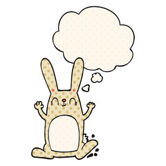 cartoon rabbit and thought bubble in comic book style