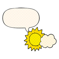 cartoon weather and speech bubble in comic book style