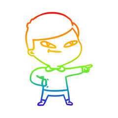 rainbow gradient line drawing cartoon pointing man