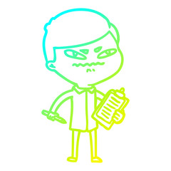 cold gradient line drawing cartoon angry man