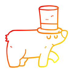 warm gradient line drawing cartoon bear wearing top hat