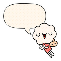 cute cartoon cloud head creature and speech bubble in comic book style