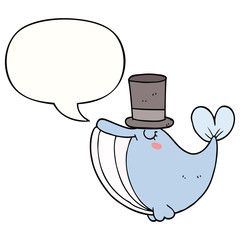 cartoon whale and top hat and speech bubble