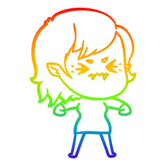 rainbow gradient line drawing annoyed cartoon vampire girl