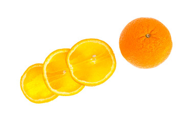Set of fresh whole and cut orange and slices isolated on white background.