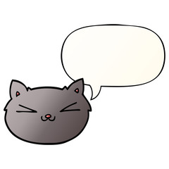 happy cartoon cat and speech bubble in smooth gradient style