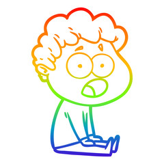 rainbow gradient line drawing cartoon man gasping in surprise