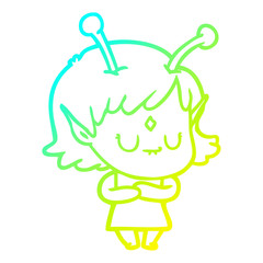cold gradient line drawing cartoon alien girl