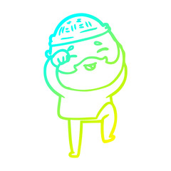 cold gradient line drawing cartoon happy bearded man
