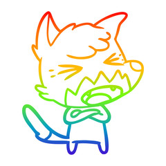 rainbow gradient line drawing angry cartoon fox