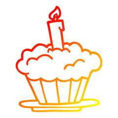 warm gradient line drawing cartoon birthday cake