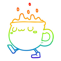 rainbow gradient line drawing cartoon coffee cup walking