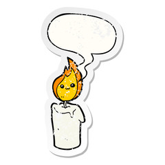 cartoon candle character and speech bubble distressed sticker