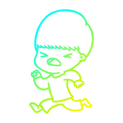 cold gradient line drawing cartoon stressed man