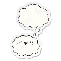 cartoon cloud and thought bubble as a distressed worn sticker