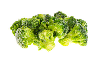 Bunch of frozen broccoli isolated on white background.
