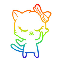 rainbow gradient line drawing cute cartoon cat with bow